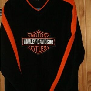 Harley-Davidson Black V-Neck with Orange Stripes fleece men's medium sharp!